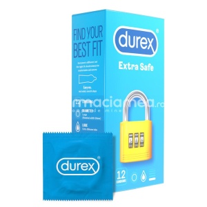 DUREX prezervativ Extra Safe, cu lubrifiere suplimentara si un material putin mai gros, 12buc, Reckitt