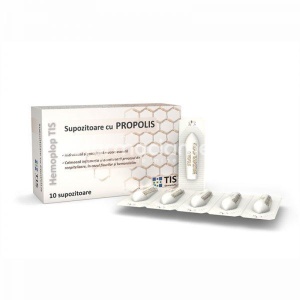 HemoplopTIS supozitoare cu propolis, prezinta proprietati lubrefiante, hidratante si protectoare, indicate in atenuarea disconfortului local, 10 supozitoare, Tis Farmaceutic