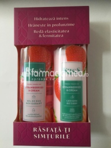 KISS pachet Strawberries Cream gel de dus, 250 ml si lotiune de corp, 250 ml, Fiterman Pharma