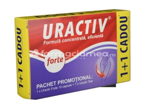 Uractiv forte, extract de strugurii ursului, infectii urinare, lupta impotriva microorganismelor patogene de la nivelul tractului urinar, amelioreaza senzatiile de disconfort, Pachet cutie cu 10 capsule + Uractiv test pentru infectii urinare cadou, F