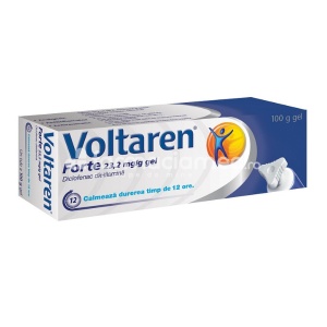Voltaren Forte 23,2 mg/g, contine diclofenac, cu efect antiinflamator, indicat in luxatii, entorse, contuze, tendinite, bursite, dureri reumatismale si dureri articulare, de la 14 ani, tub 100 g, Gsk