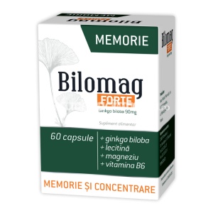 Bilomag forte pentru memorie si concentrare, reduce oboseala si imbunatateste oxigenarea creierului, 60 capsule, Zdrovit