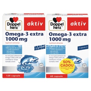 Doppelherz Aktiv Omega 3 Extra 1000mg x 120cps+60cps Pachet Avantajos