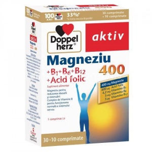 Doppelherz Magneziu 400mg + B1+B6+B12+Acid folic x 30+10 cpr