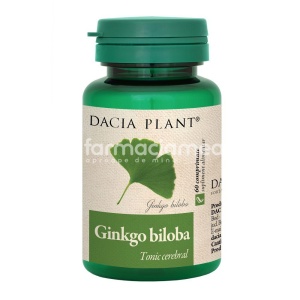 Ginkgo biloba, creste capacitatea de concentrare si memorare, reduce oboseala psihica, 60 comprimate, Dacia Plant