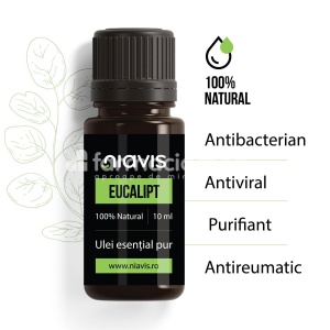 Niavis Ulei esential de eucalipt, efect antiseptic, antibacterian, antiviral, antireumatic, purifiant, 10 ml