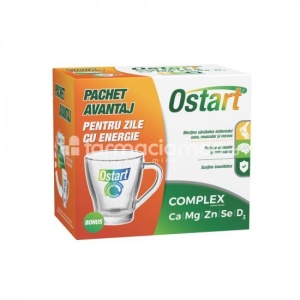 Ostart Complex Calciu, Magneziu, Zinc, Selniu,Vitamina D3, reduce oboseala si extenuarea, sustine imunitatea, 20 comprimate si cana cadou,Fiterman Pharma
