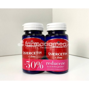 Quercitin si Zinc Pachet, alergii, amelioreaza simptomele alergiilor, nas infundat, ochi inlacrimati, stranut, respiratie dificila, sustine imunitatea, 30 capsule + 30 capsule -50% reducere la al doilea produs, Herbagetica