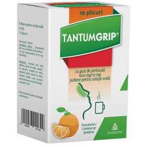 Tantumgrip cu Gust de Portocala 600mg/10mg x 10plic Angelini