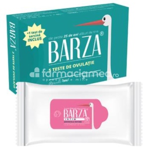 Test Ovulatie Barza, 5 bucati + Test Sarcina Barza Banda Gratis, 1 bucata + Servetele intime cu bicarbonat de sodiu, 1 bucata, Biotech Atlantic