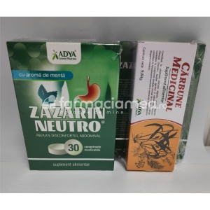 Zazarin Neutro Menta x 30cpr + Carbune medicinal 30cps Adya Green