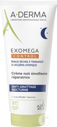 A-Derma Exomega Control Nuit Cremă Emolientă Reparatoare Anti-Mâncărime Piele Uscată/Eczemă 200ml - Img 1