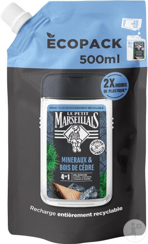 Le Petit Marseillais Reumplere Gel De Duș Bărbați Minerale Și Lemn De Cedru 500ml - Img 1