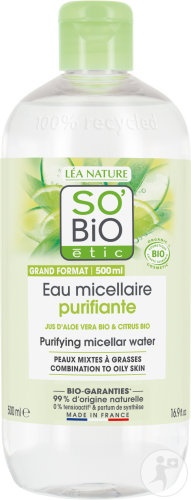 So'Bio Étic Aloe Vera Apă Micelară Purifiantă Pentru Ten Mixt Și Gras Bio 500ml - Img 1