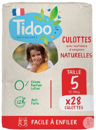 Tidoo Scutece Chiloțel Ecologice Anti-Scurgere 12h Mărimea 5 Copii 12-18kg Fabricat Franța 28 Bucăți - Img 1