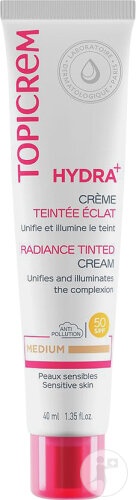 Topicrem Hydra+ Cremă Nuanțatoare Pentru Strălucire Cu SPF50 Piele Sensibilă Nuanță Medie Tub 40ml - Img 1