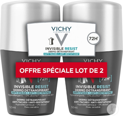 Vichy Homme Invisible Resist Deodorant 72h Anti-Pete Anti-Iritații Piele Sensibilă 2x50ml - Img 1