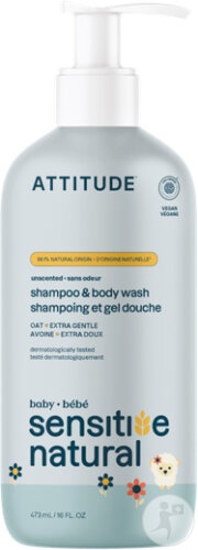 Attitude Sensitive Șampon Și Gel De Curățare Natural Piele Sensibilă Bebeluși Flacon Cu Pompă 473ml - Img 1
