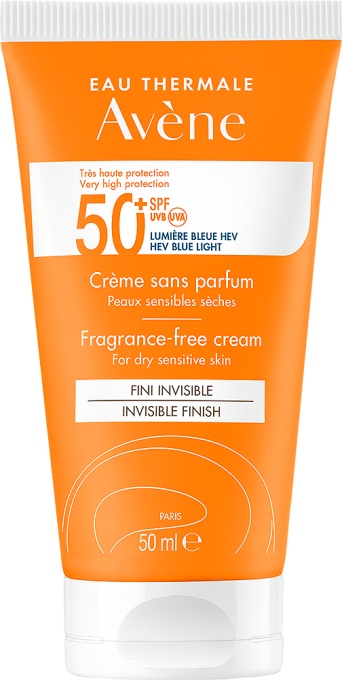 Avène Crema De Protecție Solară Fără Parfum SPF50+ Finish Invizibil Piele Sensibilă Și Uscată Tub 50ml - Img 1