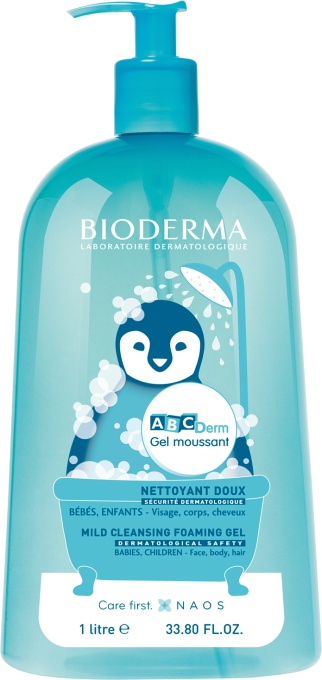 Bioderma Abcderm Gel De Curățare Spumant Blând Pentru Față Corp Și Păr Bebeluşi 1l - Img 1