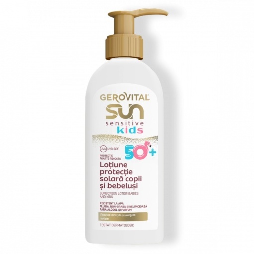Gerovital Sun Sensitive Loțiune Protecție Solară Copii Și Bebeluși SPF50+ Flacon Dozator 200ml - Img 1