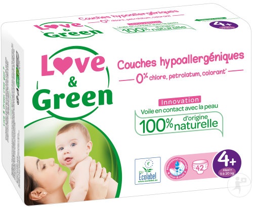 Love&amp;Green Scutece Ecolabel Și Hipoalergenice Mărimea 4+ 42 Bucăți - Img 1
