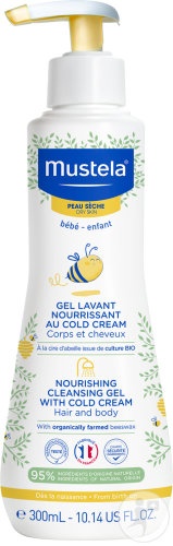 Mustela Bébé-Enfant Gel De Curățare Hrănitor Cold Cream Corp/Păr/Piele Uscată Flacon Cu Pompa 300ml - Img 1