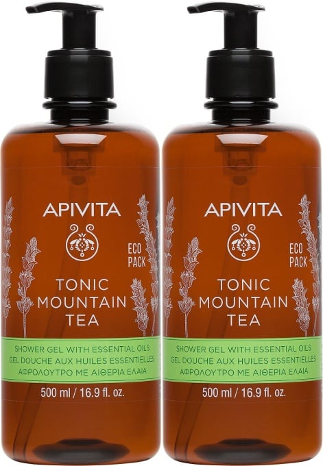 Pachet Apivita Thé De Munte Gel De Duș Cu Uleiuri Esențiale Ecopack 2x500ml - Img 1