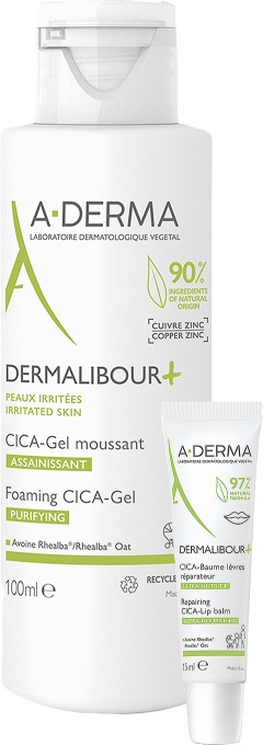 Pachet Mix&amp;Match A-Derma Dermalibour+ Cica Balsam De Buze + Dermalibour+ Cica Gel Spumant - Img 1