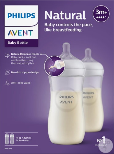 Philips Avent Natural Response Biberon 330ml +3 Luni Debit 4 2 Bucăți (SCY906/02) - Img 1