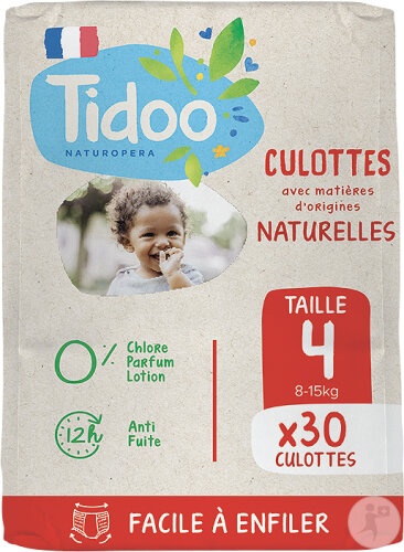 Tidoo Scutece Chiloțel Ecologice Anti-Scurgere 12h Mărimea 4 Copii 8-15kg Fabricat Franța 30 Bucăți - Img 1