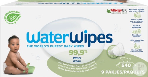 Waterwipes Șervețele Umede Pentru Bebe Piele Sensibilă 9x60 540 Bucăți - Img 1