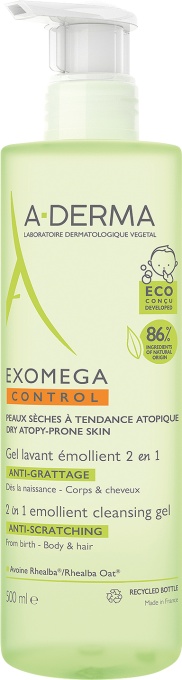 A-Derma Exomega Control Gel De Spălare Emolient 2în1 Anti‑Mâncărimi Pentru Piele Uscată Tendință Atopică 500ml - Img 1