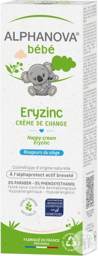 Alphanova Bébé Eryzinc Cremă Pentru Schimbatul Scutecului Bio 75g - Img 1