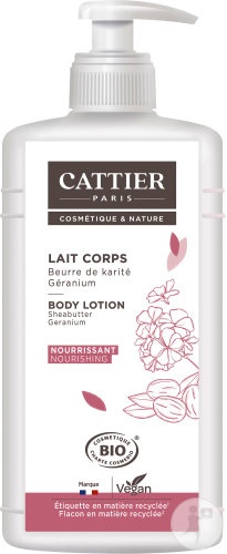 Cattier Lapte De Corp Hrănitor Cu Unt De Shea Și Mușcată Bio Flacon Cu Pompiță 500ml - Img 1