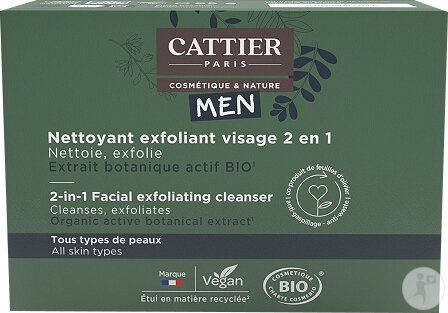 Cattier Men Gel Exfoliant De Curățare Față Bărbați 2în1 Solid Bio Pentru Toate Tipurile De Piele 85g - Img 1
