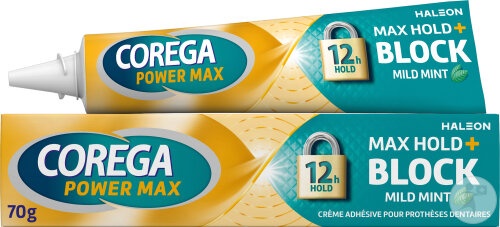 Corega Power Max Cremă Adezivă Pentru Proteză + Blocare A Gustului De Mentă 70g - Img 1