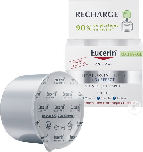 Eucerin Hyaluron-Filler + 3x Effect Cremă De Zi Anti-Îmbătrânire SPF15 Rezervă 50ml - Img 1