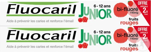 Fluocaril Bi-Fluor Junior Pastă De Dinți 6-12 Ani Aromă Fructe Roșii 2 Tuburi x 75 ml - Img 1