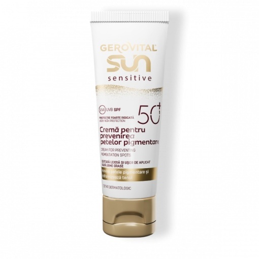Gerovital Sun Sensitive-Cremă Prevenire Pete Pigmentare SPF50+Tub 50ml - Img 1