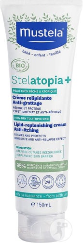 Mustela Bébé-Enfant Stelatopia+ Cremă Relipidantă Anti-Mâncărime Piele Foarte Uscată Și Atopică Bio 150ml - Img 1