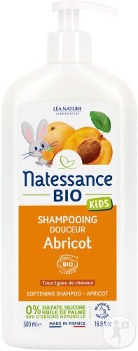 Natessance Kids Șampon Delicat Cu Aromă De Caise Flacon Cu Pompă 500ml - Img 1