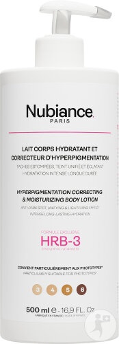 Nubiance HRB-3 Lapte De Corp Hidratant și Corector Hipergpigmentare Flacon Pompa 500ml - Img 1