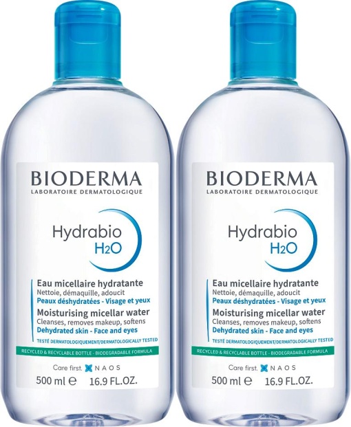Pachet Bioderma Hydrabio H2O Apă Micelara Demachiantă Pielea Deshidratată 2x500ml - Img 1