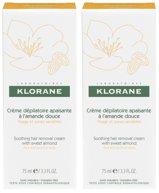 Pachet Klorane Cremă Depilatoare Calmant[ Cu Migdale Dulci Față Și Zone Sensibile 2x75ml - Img 1
