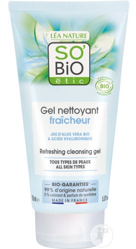 So'Bio Étic Aloe Vera Gel De Curățare Răcoritor Pentru Toate Tipurile De Ten Bio 150ml - Img 1