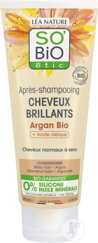 So'Bio Étic Balsam De Păr Strălucitor Argan Bio + Acid Oleic Pentru Păr Normal Până La Uscat 200ml - Img 1