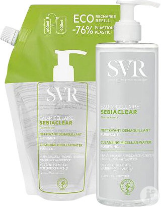 SVR Sebiaclear Eau Micellaire Apă Micelară Purificatoare Flacon 400ml + Rezervă 400ml