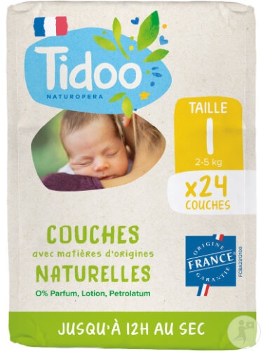 Tidoo Scutece Ecologice Mărimea 1 Copii 2-5kg Fabricat Franța 26 Bucăți - Img 1