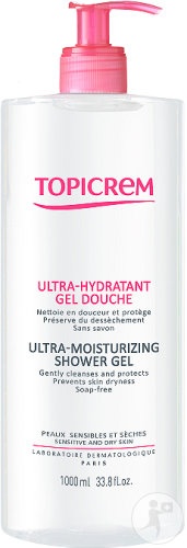 Topicrem Gel De Duș Ultra Hidratant Pentru Piele Sensibilă Și Uscată Flacon Cu Pompiță 1000ml - Img 1
